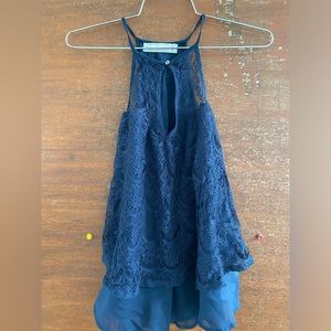 Abercrombie Flowy Navy Lace and Chiffon Tank Medium